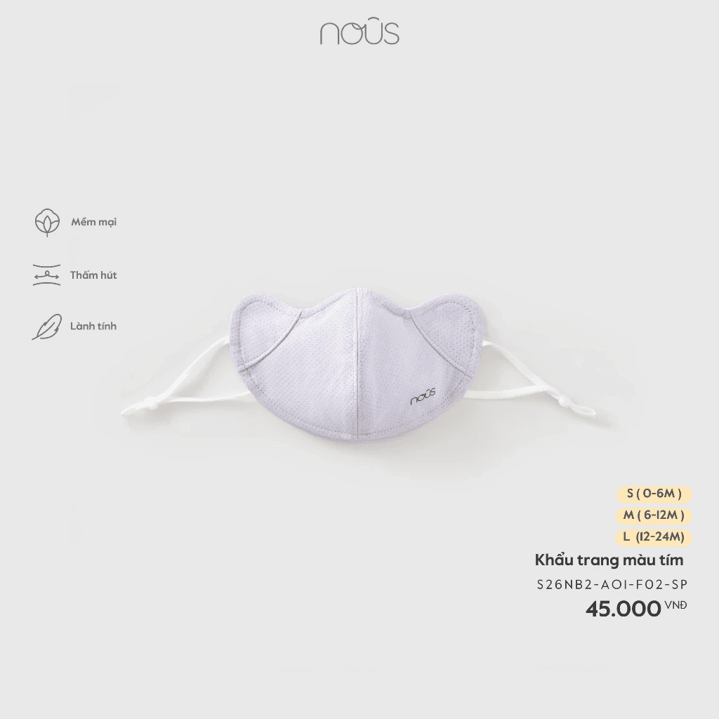 FORM RỘNG - Phụ Kiện Nous Baby Khẩu trang vải cho bé kháng khuẩn, chống bụi, chống tia UV cho bé dưới 13.5kg - 2