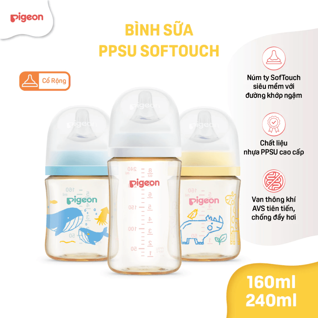 Bình Sữa Pigeon Cổ Rộng PPSU 240ml Cho Bé