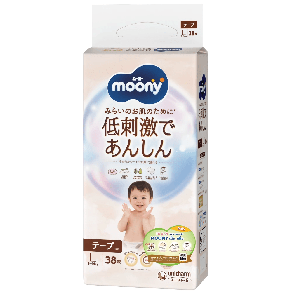 Tã Dán Bỉm Quần Moony Trắng Dịu Nhẹ Natural Cho Da Nhạy Cảm L38